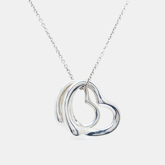 TIFFANY & CO. Elsa Peretti Double Open Heart Silver Pendant Necklace - Picture 1 of 5